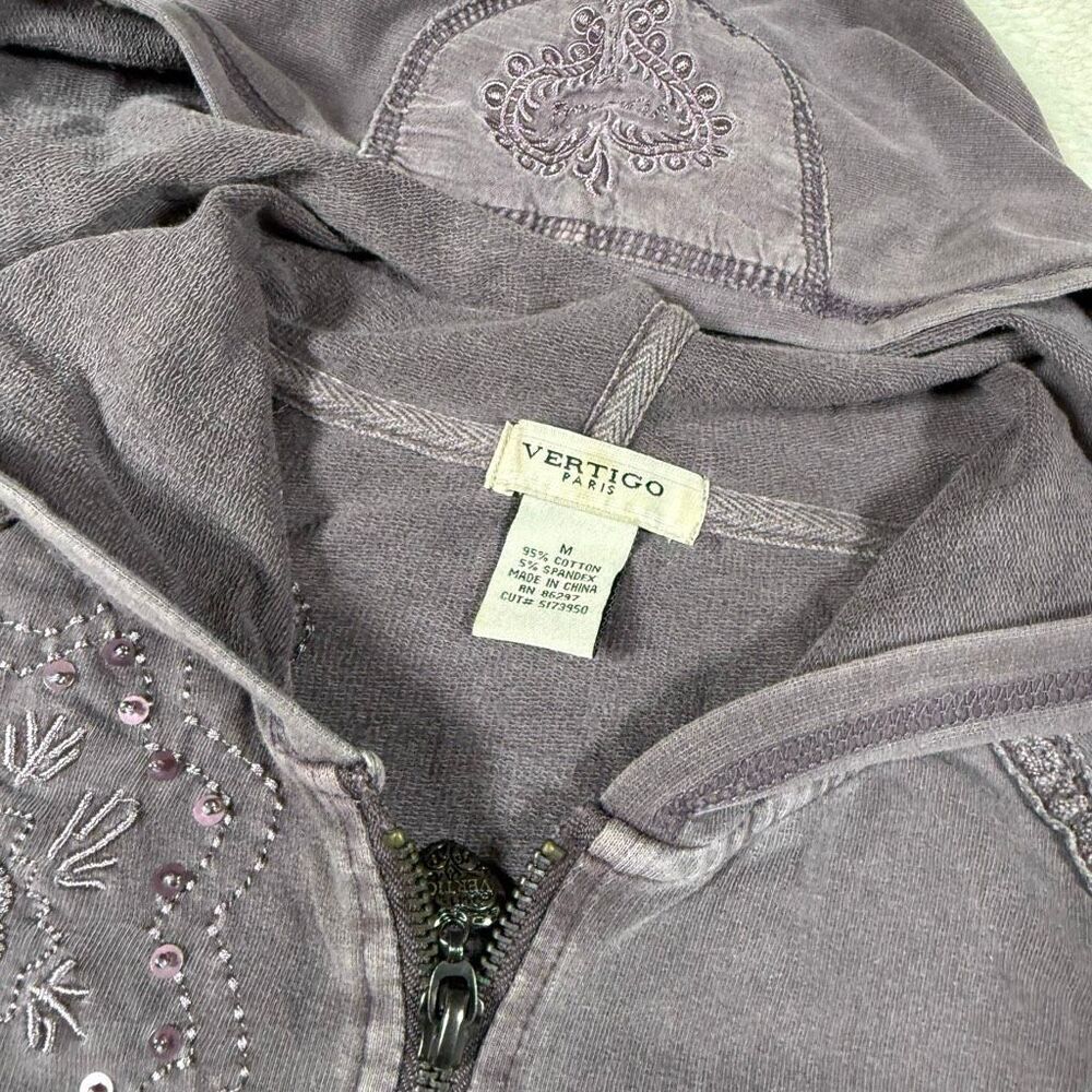 Y2K Vertigo Velour Tracksuit Set Women’s Purple Embroidered Zip Hoodie & Pants - Picture 4 of 9